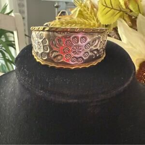 925 Sterling Silver Mexico Etched Flowers Cuff Bracelet